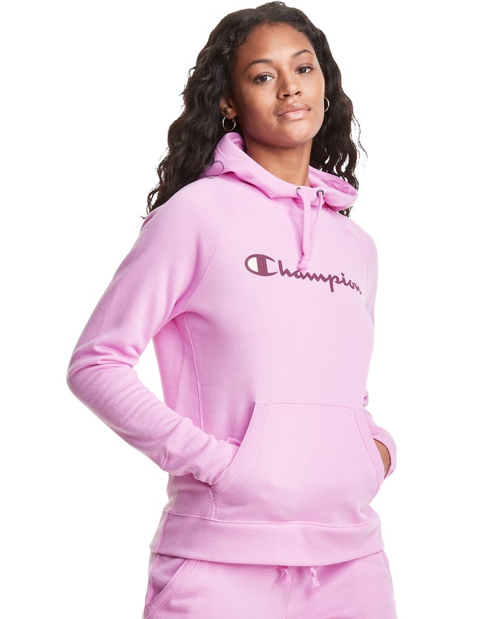 Hanorac Cu Gluga Champion Powerblend Fleece Script Logo Dama Roz - Romania QYOFSZR-64